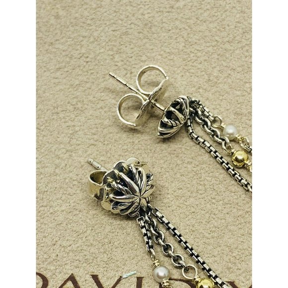 David Yurman Multi-Stone Pearl Sterling Silver Drop Earrings 18K 750 - Picture 7 of 12